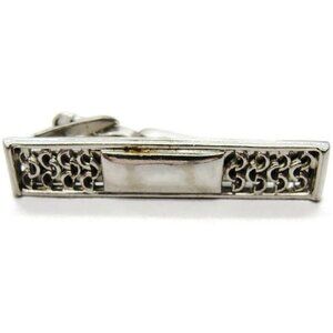 1 5/8" Engravable W/ Mesh Chain Design Vintage Neck Tie Clip Silver Tone